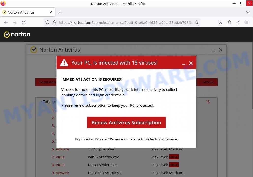 fake Norton Antivirus scan result