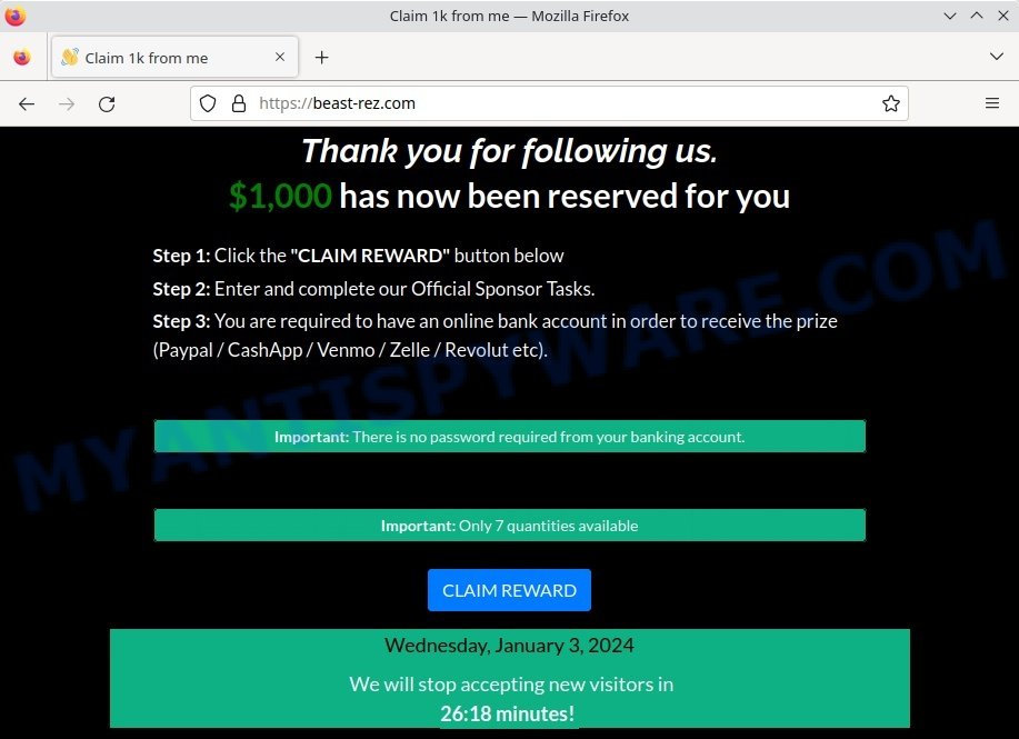 Beast-rez.com Claim 1000 from me Scam