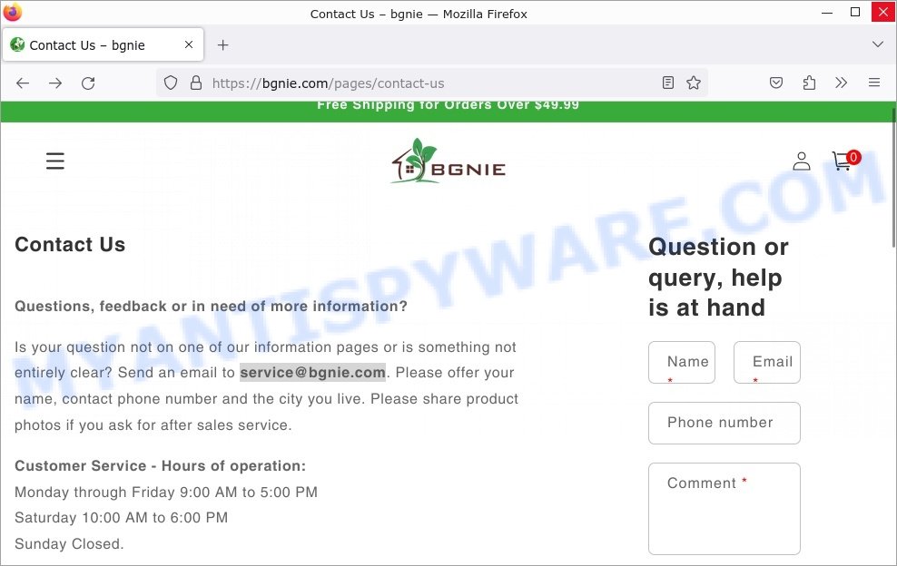 Bgnie.com scam contacts