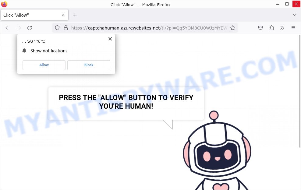 Captchahuman.azurewebsites.net Click aAllow scam