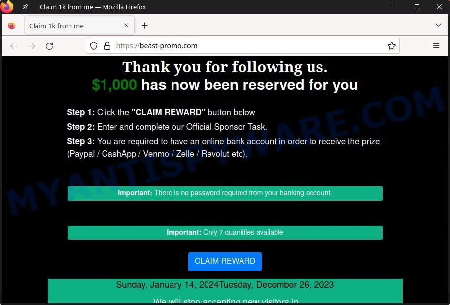 Claim 1000 Beast-promo.com scam