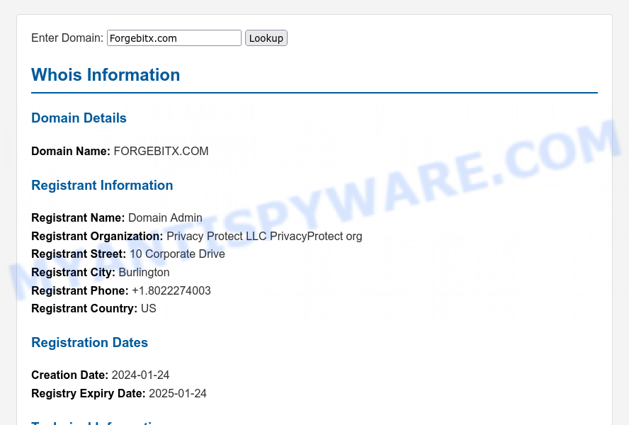 Forgebitx.com WHOIS Lookup