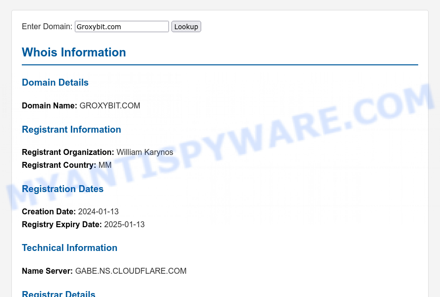 Groxybit.com WHOIS Lookup