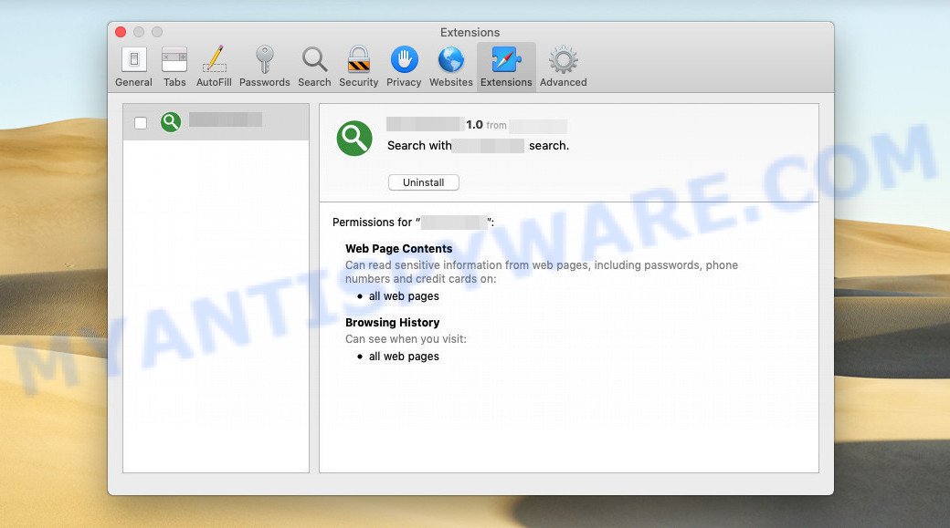OfflineFiberOptic Mac Adware Virus extension