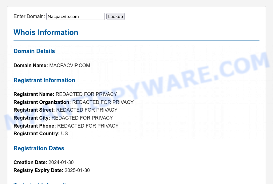 Macpacvip.com WHOIS Lookup