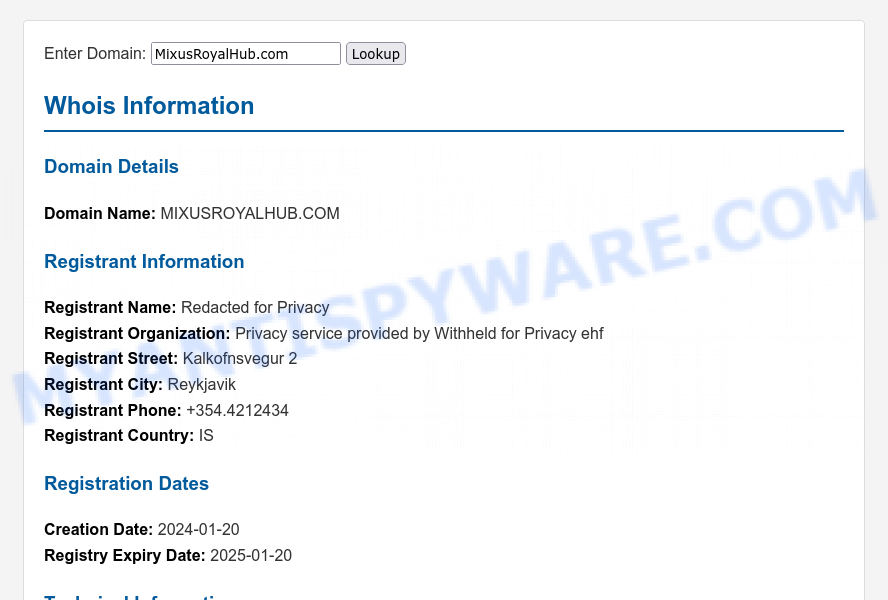 MixusRoyalHub.com WHOIS Lookup