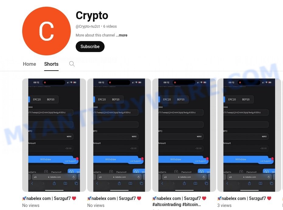 Nabelex.com bitcoin youtube scam