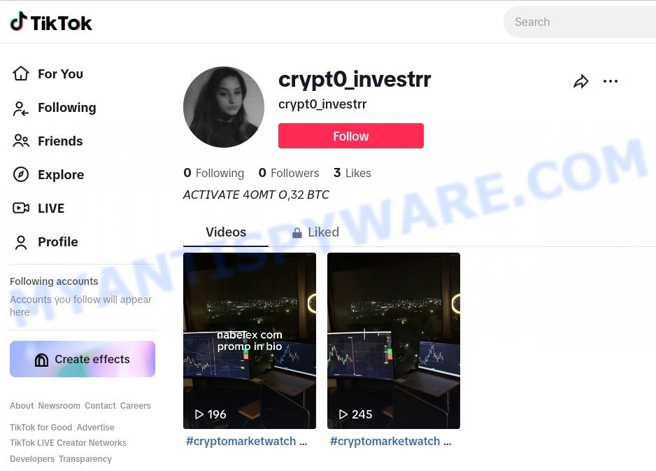 Nabelex.com btc tiktok scam