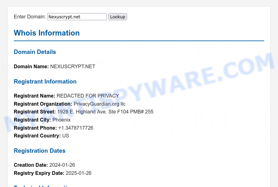 Nexuscrypt.net WHOIS Lookup