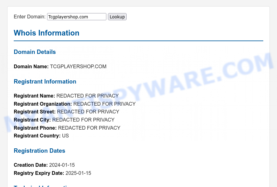 Tcgplayershop.com TCGplayer scam whois