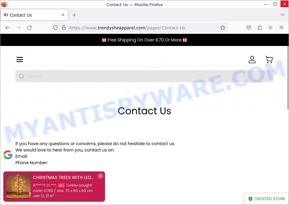 Trendysheapparel.com Zara Home Sale scam contacts