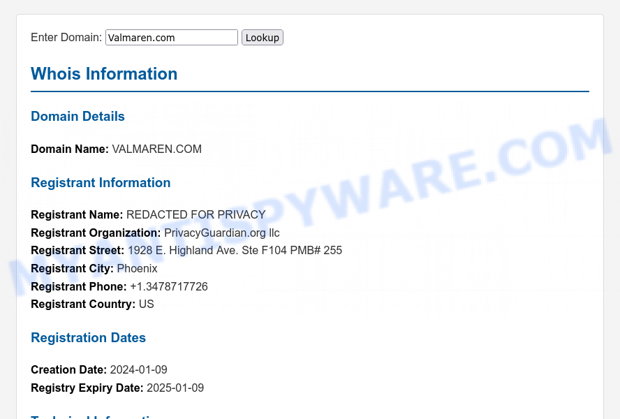 Valmaren.com WHOIS Lookup