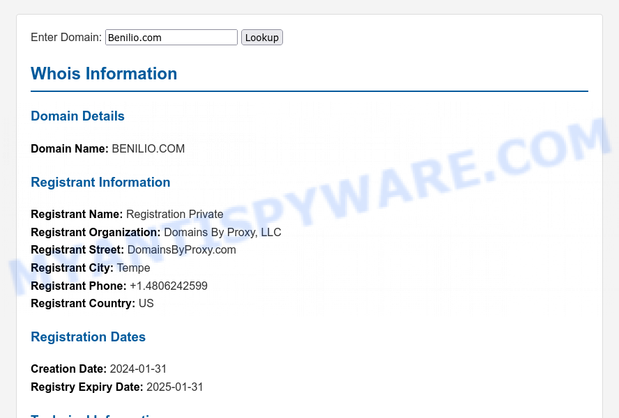 Benilio.com WHOIS Lookup