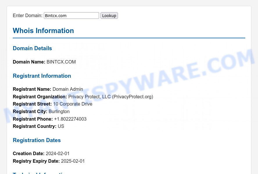 Bintcx.com WHOIS Lookup