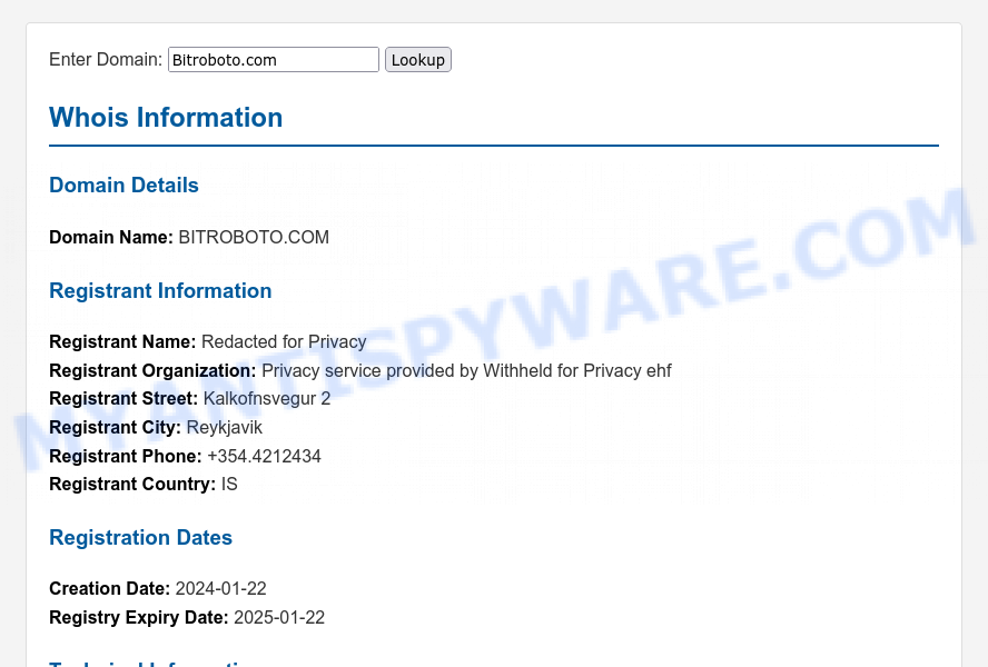 Bitroboto.com WHOIS Lookup