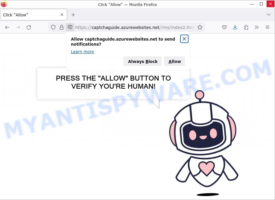 Captchaguide.azurewebsites.net Click Allow scam