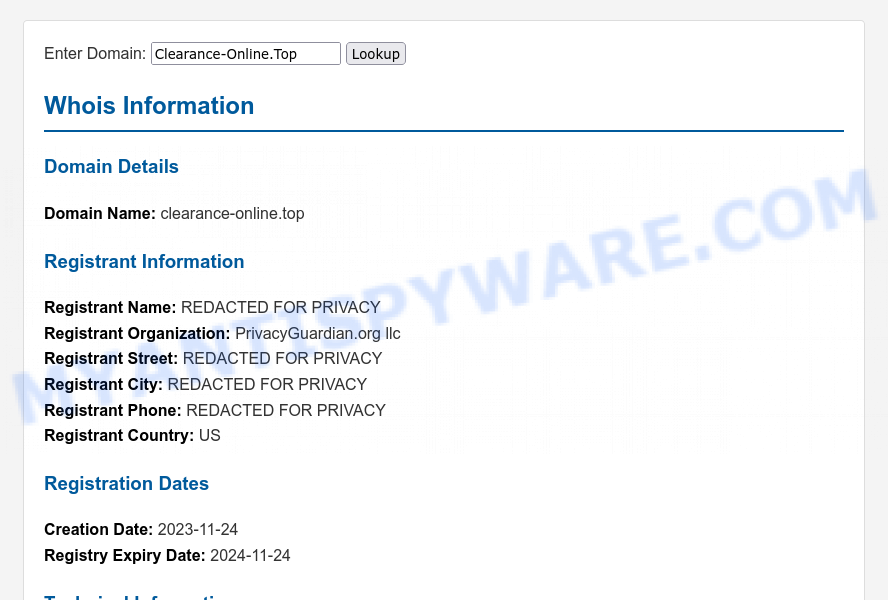 Clearance-Online.Top WHOIS Lookup