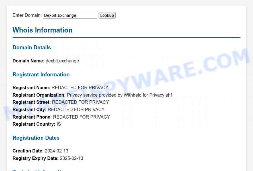 Dexbit.Exchange WHOIS Lookup