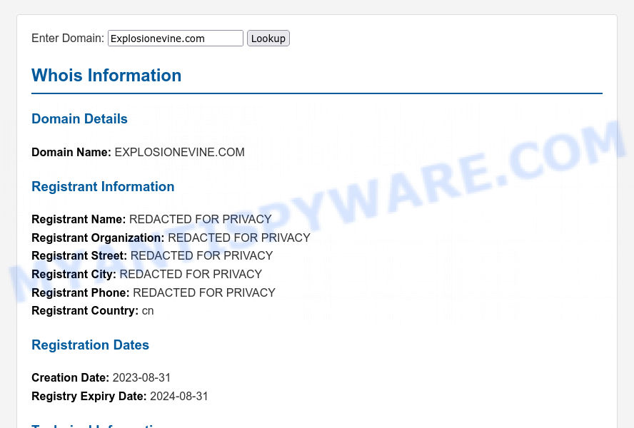 Explosionevine.com WHOIS Lookup