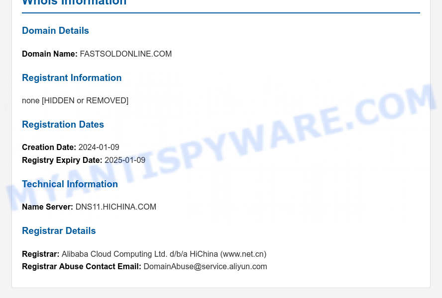 Fastsoldonline.com WHOIS Lookup