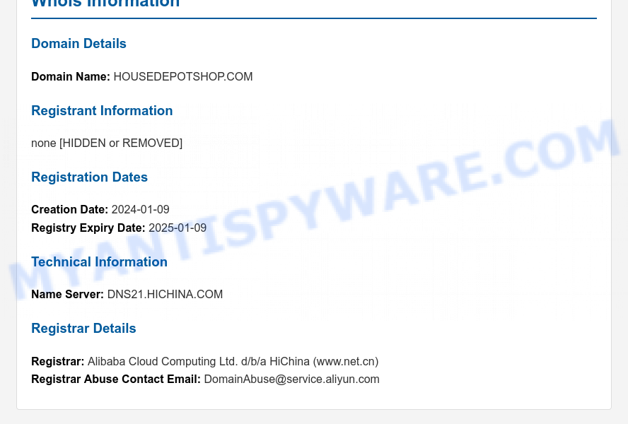 Housedepotshop.com WHOIS Lookup