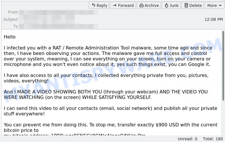 I infected you with a RAT Email Scam