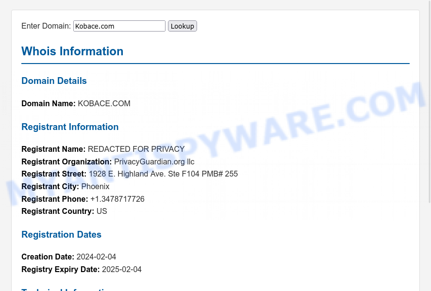 Kobace.com WHOIS Lookup