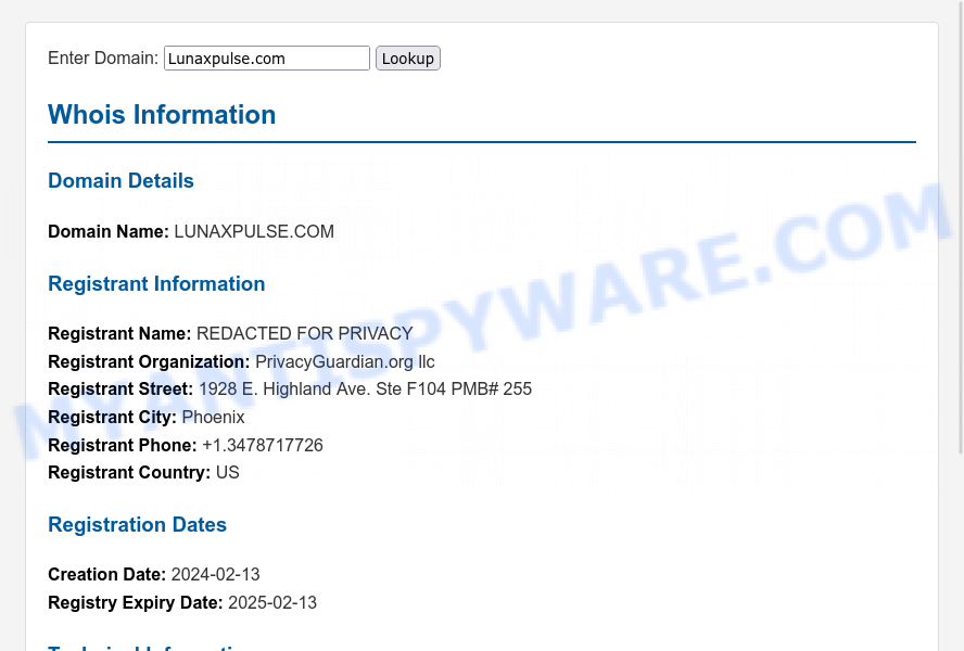 Lunaxpulse.com WHOIS Lookup