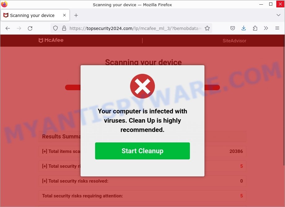 McAfee - Your Computer Is Infected With Viruses Scam