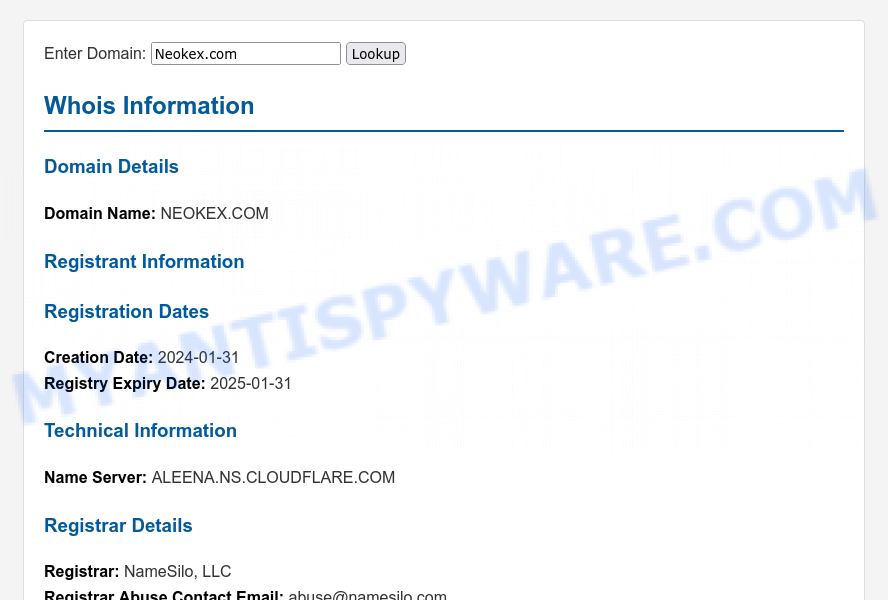 Neokex.com WHOIS Lookup