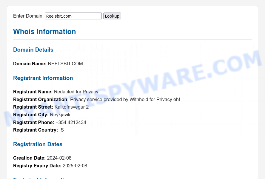 Reelsbit.com WHOIS Lookup