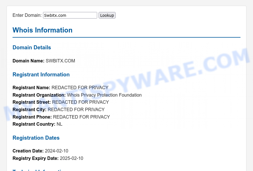Swbitx.com WHOIS Lookup