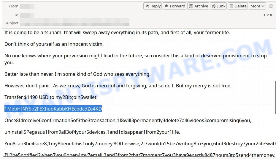 1MebHtNY5o2FEXhuoKabbKHEcbdcdZe4KD Bitcoin Email Scam