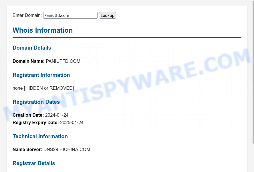 Paniutfd.com WHOIS Lookup