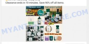 Sawedech.com fake The Body Shop 95% Off Bankruptcy sale scam ads