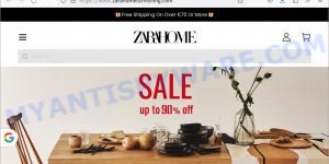 Zarahomefurnishing.com fake ZARA HOME scam store