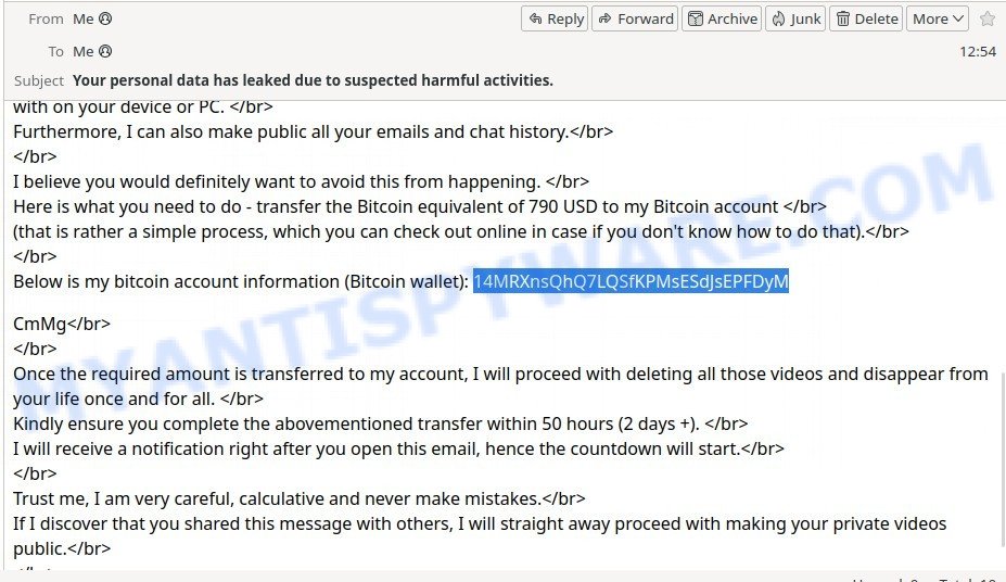 14MRXnsQhQ7LQSfKPMsESdJsEPFDyMCmMg bitcoin email scam