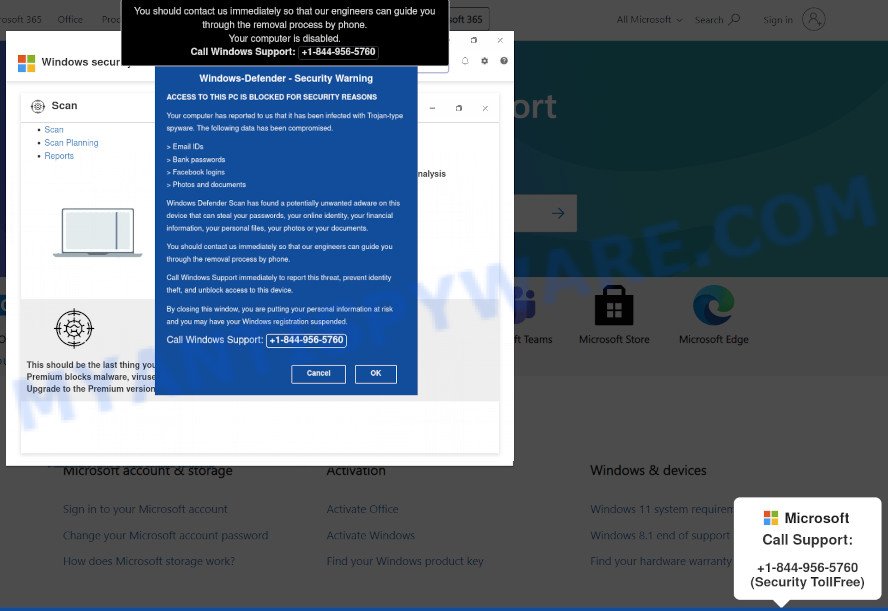 Call Microsoft Support pop-up scam