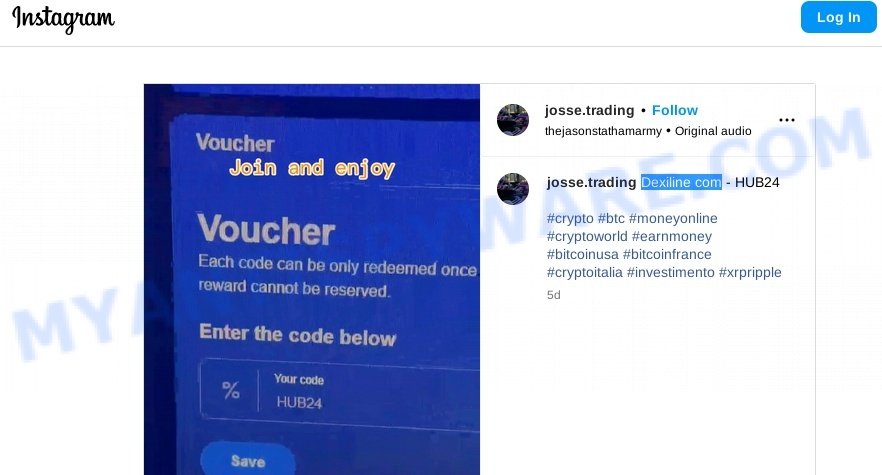 Dexiline com instagram promo code scam