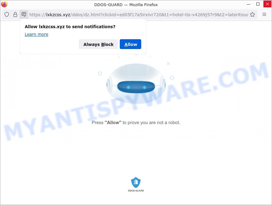 Lxkzcss.xyz virus DDOS-GUARD click allow scam