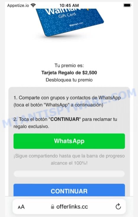 Offerlinks.cc WhatsApp Walmart Giveaway scam