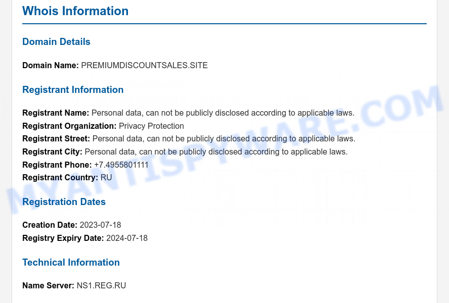 Premiumdiscountsales.site WHOIS Lookup