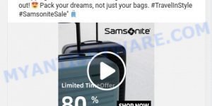 Samsonitenewsale.com fake Samsonite scam ads