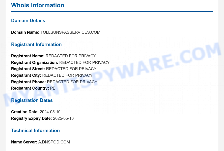 Tollsunspasservices.com WHOIS Lookup