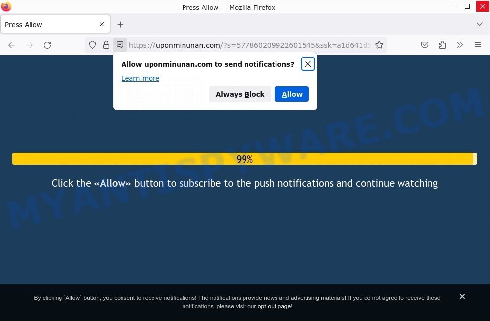 Uponminunan.com virus Press Allow scam