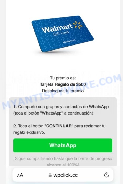 Wpclick.cc WhatsApp Walmart 500 Mothers Day Gift Card scam