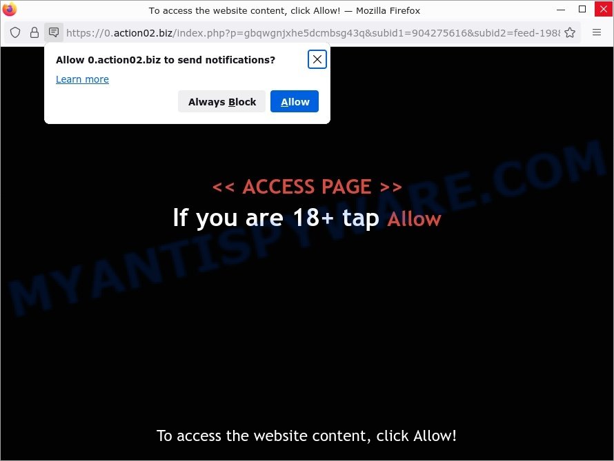 Action02.biz virus To access the website content click Allow scam