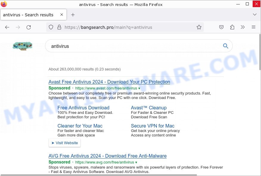 Bang Search Pro redirect virus Search results