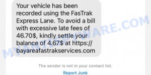 BayAreaFastrakServices.com FasTrak Scam Text message