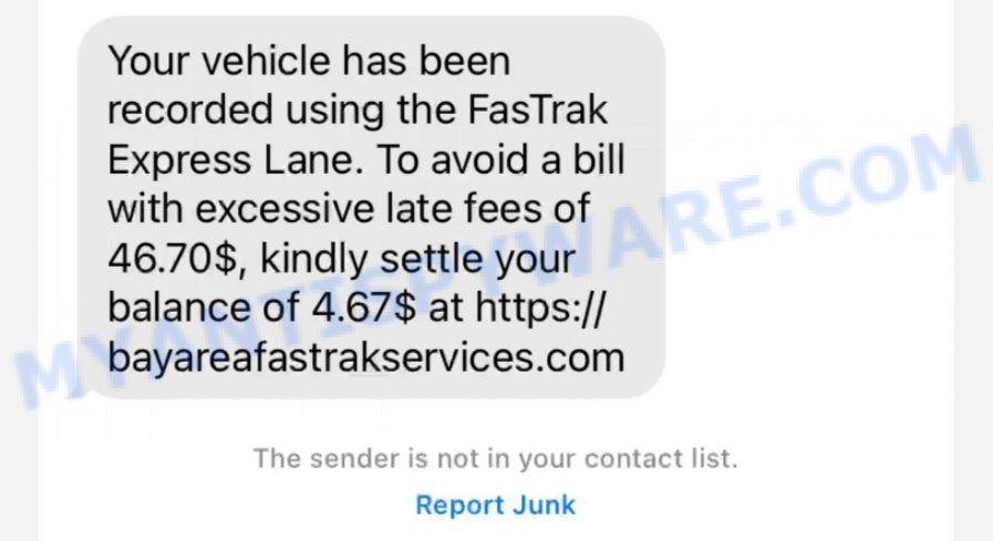 BayAreaFastrakServices.com FasTrak Scam Text message